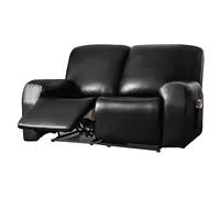 Generique Housse de Fauteuil Relax Extensible 2 Places, Cuir PU Housse de Fauteuil Relax Inclinable Electrique avec Poche, 6 Pièce Protege de Meubles pour Canapé(Noir,2 Places)