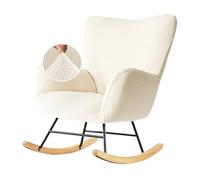 Generique Housses de Fauteuil à Bascule Extensibles Rocking Chair Slipcovers Housses Fauteuil Allaitement Chaise à Bascule Scandinave Chaise Longue,(Beigewhite,1PC)