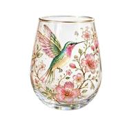 Générique Hummingbird Glass Tea Cup with Embossed Floral Design - 14oz Elegant Pink Gold-Rimmed Coffee Mug & Tumbler - Vintage Nature Art Gift for Mom, Women & Tea Lovers (C)