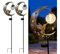 Générique Hummingbird Solar Lights for Garden - Moon Solar Stake Lights Outdoor with Crackle Glass Ball - Waterproof Metal LED Pathway Decor for Patio, Lawn & Yard Ornaments (2)
