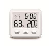 Générique Hygromètre Intérieur avec Thermomètre Numérique Blanc en Plastique Affichage de L'heure, Mesure de L'humidité sans Batterie pour Chambre Bébé ou Bureau