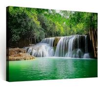 Générique Impression Sur Toile Encadrée Tropical Jungle Forêt Cascade, Tableau sur toile Cadre Art Mural Peintures Murale Decoration Salle de bain Salon Chambre 70 x 50 cm