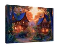 Générique Impression sur Toile Fantastique Tableau Decoration Murale, Peinture 90 x 60 cm Noir Forêt Village Bois - Affiches Art pour Salon, Chambre, Cuisine, Bureau