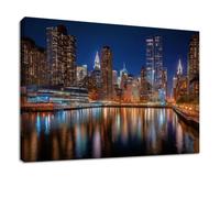 Générique Impression sur Toile Peinture 150 x 100 cm Tableaux Decoratifs Muraux Décoration Urbain Photographie Vue Nocturne de New York Tableau Decoration Murale Salon Appartement Bureau - Sans Cadre