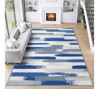 Générique Industriel Usé Abstrait Tapis Poil Court Lavable Antidérapant | Bleu Gris Lignes Blocs de Couleur Tapis 60 x 90 cm pour Salon Chambre Salle a Manger D'enfant Décoration D'intérieur