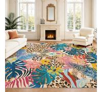 Générique Intérieur Tapis 120 x 160 cm De Salon, Maximaliste Tropical Fleurs Jaune Bleu Rose Vert Plante Soft Antidérapant Doux Flanelle Tapis De Sol pour Chambre, Décoration De Maison