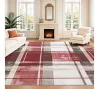 Générique Intérieur Tapis 140 x 200 cm De Salon, Classique Vichy Rouge Blanc Cassé Noir Lignes Fines Campagne Soft Antidérapant Doux Flanelle Tapis De Sol pour Chambre, Décoration De Maison