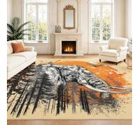 Générique Intérieur Tapis 140 x 200 cm De Salon, Dramatique Portrait Éléphant Noir Blanc Orange Animal Naturel Soft Antidérapant Doux Flanelle Tapis De Sol pour Chambre, Décoration De Maison