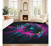 Générique Intérieur Tapis 140 x 200 cm De Salon, Futuriste Abstrait Disque Vinyle Noir Magenta Cyan Or Musique Soft Antidérapant Doux Flanelle Tapis De Sol pour Chambre, Décoration De Maison