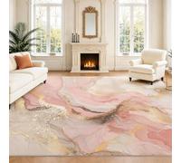 Générique Intérieur Tapis 140 x 200 cm De Salon, Luxueux Marbre Rose Blanc Or Tourbillons Moderne Abstrait Soft Antidérapant Doux Flanelle Tapis De Sol pour Chambre, Décoration De Maison