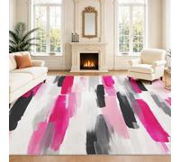Générique Intérieur Tapis 140 x 200 cm De Salon, Moderne Abstrait Rose Noir Gris Clair Coups de Pinceau Dynamique Motif Soft Antidérapant Doux Flanelle Tapis De Sol pour Chambre, Décoration De Maison
