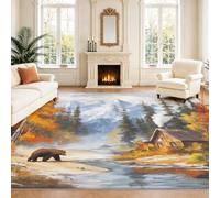 Générique Intérieur Tapis 160 x 230 cm De Salon, Automne Sauvage Ours Brun Orange Jaune Vert Forêt Animal Naturel Soft Antidérapant Doux Flanelle Tapis De Sol pour Chambre, Décoration De Maison