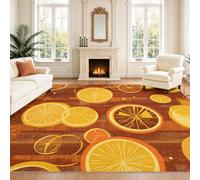 Générique Intérieur Tapis 160 x 230 cm De Salon, Vintage Agrumes Orange Or Abstrait Cercles Fruit Soft Antidérapant Doux Flanelle Tapis De Sol pour Chambre, Décoration De Maison