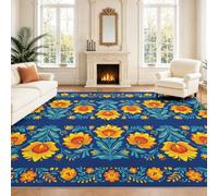 Générique Intérieur Tapis 40 x 60 cm De Salon, Folk Fleurs Bleu Jaune Vert Branches Plante Motif Soft Antidérapant Doux Flanelle Tapis De Sol pour Chambre, Décoration De Maison