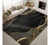 Générique Intérieur Tapis 90 x 150 cm De Salon, Noir Or Exquis Élégant Luxueux Lignes Soft Antidérapant Tapis De Sol pour Couloir Chambre, Décoration De Maison Moderne - Nettoyage Facile