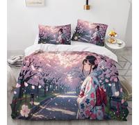 Générique Japon Manga Housse de Couette 220x240 Adulte Kawaii Mignon 3D Motif Parure de Lit 2 Personnes en Douce Microfibre 3 Pièces avec Fermeture Éclai et 2 Taie d'oreiller 65x65 k105