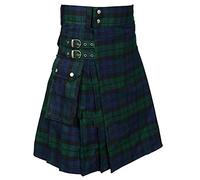 Générique Kilt écossais pour Homme Kilt Utilitaire Tartan Traditionnel des Highlands Jupe à Carreaux avec Poches Traditionnelle Médiévale Écosse Jupe Plissée Vêtements Steampunk