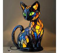 Générique Lampe Chat en Vitrail, Lampe Chat pour Amoureux des Chats, Lampes Chats Lumineuse, Veilleuse de Table Rétro Chats [Classe Énergétique A] (#A)