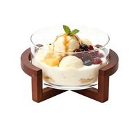 Générique Large Glass Salad Bowl Large 1800ml Food-Grade with Wood Base