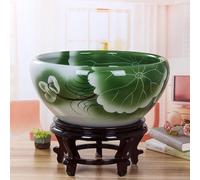 Générique LAUMZX Bol de jardinière en céramique Vert et Blanc, Grand Pot Rond Porcelaine avec Motif Feuille Lotus, récipient décoratif Style Asiatique for Plantes d'intérieur, décoration