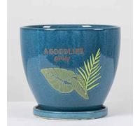 Générique LAUMZX Grand Pot de Fleurs en céramique avec Drainage et Soucoupe, émaillé Bleu Motif Feuilles, jardinière décorative intérieure extérieure for Plantes Taille Moyenne à Grande(25.5cm)