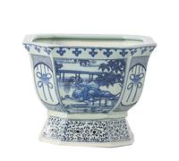 Générique LAUMZX Grand Pot de Fleurs en céramique Bleue et Blanche Pot Porcelaine hexagonale Chinoise avec Base sur piédestal Poterie décorative Asiatique Style Vintage(22.5CM)