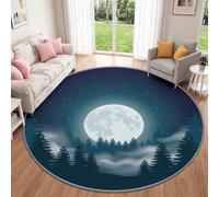 Générique Lavable Nature Paysage Forêt Tapis Rond Salon Chambre 160 cm | Pleine Lune Forêt De Conifères Tapis Antidérapant doux pour Chambre Cuisine Balcon Terrasse Salle à Manger Décoration