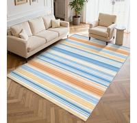 Générique Lavable Tapis Rayures Bleues Jaunes, 200x290 cm | Tapis Salon Rayures Modern, Antidérapant, Poil Court, Moquette, Salon, Chambre, Bureau, Nettoyage Facile P-&143