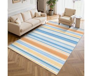 Générique Lavable Tapis Rayures Bleues Jaunes, 200x290 cm | Tapis Salon Rayures Modern, Antidérapant, Poil Court, Moquette, Salon, Chambre, Bureau, Nettoyage Facile P-&143