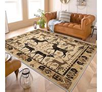 Générique Lavables Tapis de Salon Style Ethnique ForêT ThèMe Cerf, 60x90 cm Entretien Facile Intérieur Moquette - Brun Petit Tapis Poils Ras Antidérapant pour Chambre d'enfant et Adulte