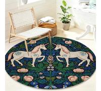 Générique Licorne Tapis Rond Poil Ras Lavable et Antidérapant, William Morris Tapis Circulaire pour Salon Chambre Bureau, Plante Tapis Doux 80 cm pour Décoration Intérieure