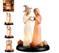 Générique Light-Up Ghost Sisters Figurine,Handcrafted Spooky Sweet Friendship Sculpture,Halloween Holding Hands Heart Shape Warm Glow Pumpkin,for Home Bedroom Living Room Office Table Decor