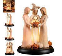 Générique Light-Up Ghost Sisters Figurine,Handcrafted Spooky Sweet Friendship Sculpture,Halloween Holding Hands Heart Shape Warm Glow Pumpkin,for Home Bedroom Living Room Office Table Decor
