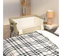 Générique Lit bébé Taupe Lin avec Matelas, lit cododo 6 hauteurs réglables, Berceau en Tissu Lin et Maille Respirante, Cadre en Fer Stable, Panier de Rangement, Matelas Amovible à Fermeture