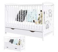 Générique Lit bébé Ted 60x120 cm avec tiroir - Lit Blanc avec Motif oursons - Transformable en lit Junior