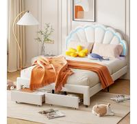 Générique Lit pour Enfant Fille 140 x 200 cm, lit Simple rembourré, Bed de Pétales, Cadre de Lits avec tête de Lits Ajustable en Hauteur et sommier à Lattes, sans Matelas