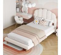 Générique Lit Simple pour Fille 90x200cm, sommier à Lattes, Dossier épais, matière Velours de Laine Douce pour la Peau, Pieds de lit en Bois Massif, lit ado, sans Matelas (Blanc, 90x200cm)