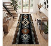 Générique Losange Effet Bois Tapis Couloir 60x180 cm | Lavable en Machine Poil Ras Aztèque Géométrique Tribal Tapis Couloir, pour Chambre Salle a Manger Descente de Lit Bureau