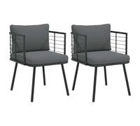 Générique Lot de 2 chaises de Jardin en résine tressée Noire avec Coussins, Dossier Confortable et accoudoirs Robustes, Cadre en métal Enduit de Poudre, Housses Amovibles et lavables