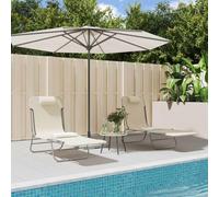 Générique Lot de 2 chaises Longues Pliables crème en textilène et Acier, Dossier réglable pour Jardin, transat Pliable avec poignée de Transport, supporte 110 kg