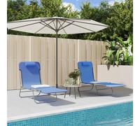 Générique Lot de 2 chaises Longues Pliantes textilène Bleu et Acier, Dossier réglable pour Jardin extérieur, Pliables avec poignée de Transport, capacité 110 kg