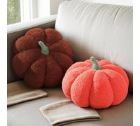 Générique Lot de 2 Decoration Automne Coussin Citrouille Peluche, Décoratif Coussin Oreiller Forme de Citrouille Deco Automne Interieur pour Canapé en Velours Teddy (Marron + Orange)
