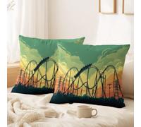 Générique Lot de 2 Housses de Coussin Urbain, Silhouette, Nostalgique, Beau décoratives 65 x 65 CM Montagnes Russes, Rails, Silhouettes, Ciels Doux Décoratif Taie d'oreiller pour Chambre, Chaise