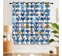 Générique Lot de 2 Rideau Occultant Cartoon Frais Floral Rayure 140L x 880H CM, Rideaux Thermique Isolant Anti Froid, Rideau Occultant - Rideaux Fenetre pour Chambre et Salon