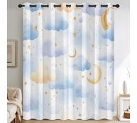Générique Lot de 2 Rideau Occultant Nuage Bleu, Rideau Isolant Thermique à Oeillets pour Salon Chambre Cuisine Fenetre, Motif Étoile Lune, 117x137 cm (LxH)