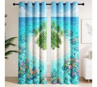 Générique Lot de 2 Rideau Occultant Tropical Naturel Marin Île 140L x 340H CM, Rideaux Thermique Isolant Anti Froid, Rideau Occultant - Rideaux Fenetre pour Chambre et Salon