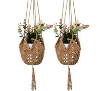 Générique Lot de 2 Supports de Plantes en Corde de Jute avec Crochets pour Suspension - Support de Pot de Fleurs en Macramé pour Décoration Intérieure - Panier de Fleurs à Suspendre au Mur