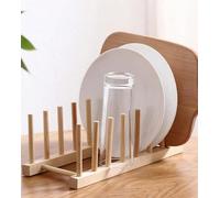 Générique Lot de 2 Supports pour Assiettes de Cuisine - Egouttoir à Assiettes en Bois à 6 colonnes et 5 grilles - Porte Assiettes en Bois - Organisateur pour Assiettes, Tasses - Range-Assiettes 24 cm