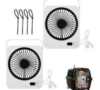 Générique Lot de 2 Ventilateurs pour Cage de Chien, Rechargeables USB, 5 Vitesses, Ultra Silencieux, pour Cage, Chenil et Caisse de Transport (Version 2025 à Cadre Blanc)