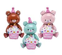 Générique Lot de 3 Ballons en Aluminium Film Gâteau Nounours pour Décoration de Fête D'anniversaire, Décoration de Salle et Fond Photo